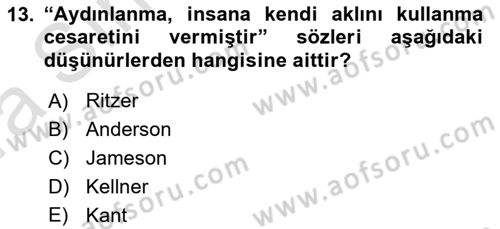 Çağdaş Sosyoloji Kuramları Dersi 2019 - 2020 Yılı (Vize) Ara Sınav Soruları 13. Soru