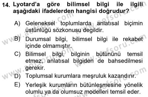 Çağdaş Sosyoloji Kuramları Dersi 2019 - 2020 Yılı (Vize) Ara Sınav Soruları 14. Soru