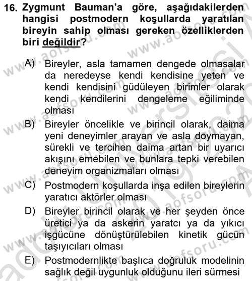 Çağdaş Sosyoloji Kuramları Dersi 2019 - 2020 Yılı (Vize) Ara Sınav Soruları 16. Soru