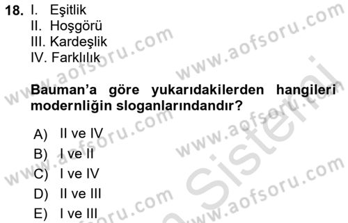 Çağdaş Sosyoloji Kuramları Dersi 2019 - 2020 Yılı (Vize) Ara Sınav Soruları 18. Soru