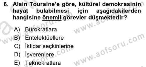 Çağdaş Sosyoloji Kuramları Dersi 2019 - 2020 Yılı (Vize) Ara Sınav Soruları 6. Soru
