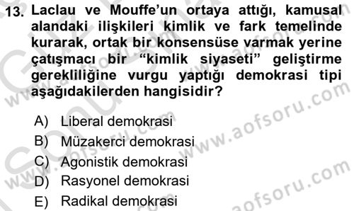 Çağdaş Sosyoloji Kuramları Dersi 2019 - 2020 Yılı (Final) Dönem Sonu Sınavı 13. Soru