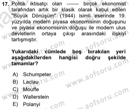 Çağdaş Sosyoloji Kuramları Dersi 2019 - 2020 Yılı (Final) Dönem Sonu Sınavı 17. Soru