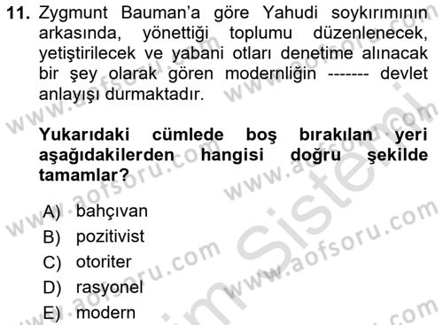 Çağdaş Sosyoloji Kuramları Dersi 2020 - 2021 Yılı Yaz Okulu Sınav Soruları 11. Soru