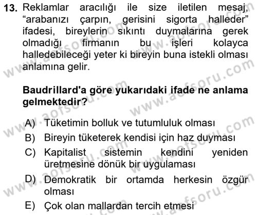 Çağdaş Sosyoloji Kuramları Dersi 2020 - 2021 Yılı Yaz Okulu Sınav Soruları 13. Soru