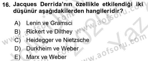 Çağdaş Sosyoloji Kuramları Dersi 2020 - 2021 Yılı Yaz Okulu Sınav Soruları 16. Soru