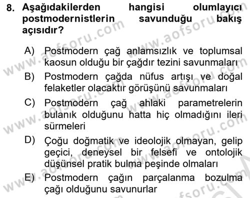 Çağdaş Sosyoloji Kuramları Dersi 2020 - 2021 Yılı Yaz Okulu Sınav Soruları 8. Soru