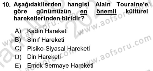 Çağdaş Sosyoloji Kuramları Dersi Ara Sınavı Deneme Sınav Soruları 10. Soru