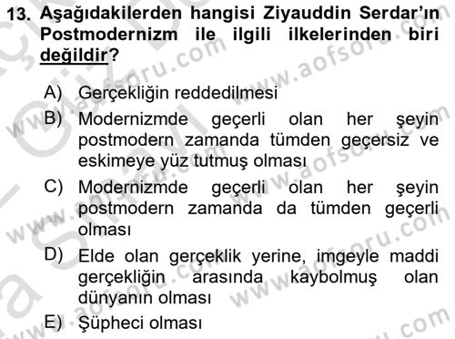 Çağdaş Sosyoloji Kuramları Dersi Ara Sınavı Deneme Sınav Soruları 13. Soru