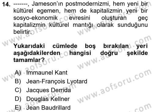 Çağdaş Sosyoloji Kuramları Dersi 2021 - 2022 Yılı (Vize) Ara Sınav Soruları 14. Soru