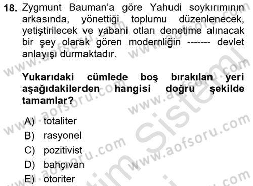 Çağdaş Sosyoloji Kuramları Dersi Ara Sınavı Deneme Sınav Soruları 18. Soru