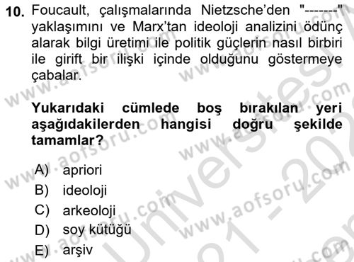 Çağdaş Sosyoloji Kuramları Dersi 2021 - 2022 Yılı (Final) Dönem Sonu Sınav Soruları 10. Soru
