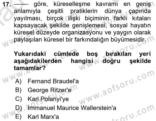 Çağdaş Sosyoloji Kuramları Dersi 2021 - 2022 Yılı (Final) Dönem Sonu Sınav Soruları 17. Soru