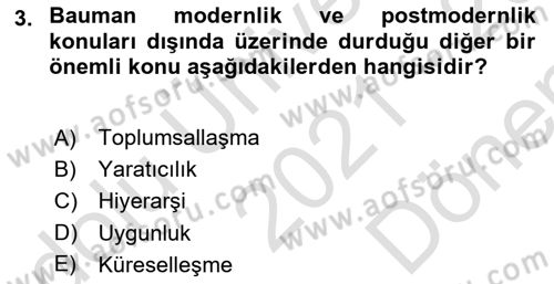 Çağdaş Sosyoloji Kuramları Dersi 2021 - 2022 Yılı (Final) Dönem Sonu Sınav Soruları 3. Soru