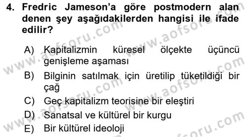 Çağdaş Sosyoloji Kuramları Dersi 2021 - 2022 Yılı (Final) Dönem Sonu Sınav Soruları 4. Soru