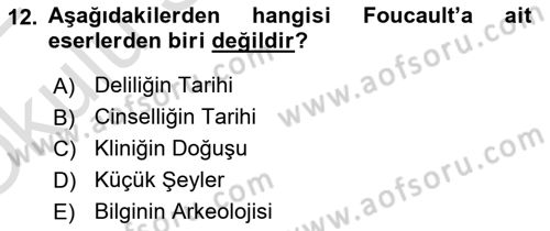 Çağdaş Sosyoloji Kuramları Dersi 2021 - 2022 Yılı Yaz Okulu Sınav Soruları 12. Soru
