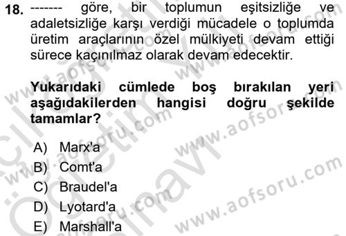 Çağdaş Sosyoloji Kuramları Dersi 2021 - 2022 Yılı Yaz Okulu Sınav Soruları 18. Soru