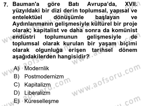 Çağdaş Sosyoloji Kuramları Dersi 2021 - 2022 Yılı Yaz Okulu Sınav Soruları 7. Soru