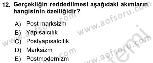 Çağdaş Sosyoloji Kuramları Dersi 2022 - 2023 Yılı (Vize) Ara Sınav Soruları 12. Soru