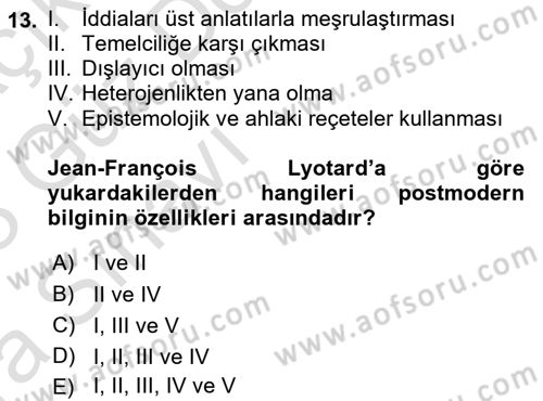 Çağdaş Sosyoloji Kuramları Dersi 2022 - 2023 Yılı (Vize) Ara Sınav Soruları 13. Soru