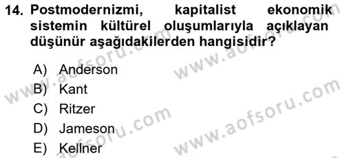 Çağdaş Sosyoloji Kuramları Dersi Ara Sınavı Deneme Sınav Soruları 14. Soru