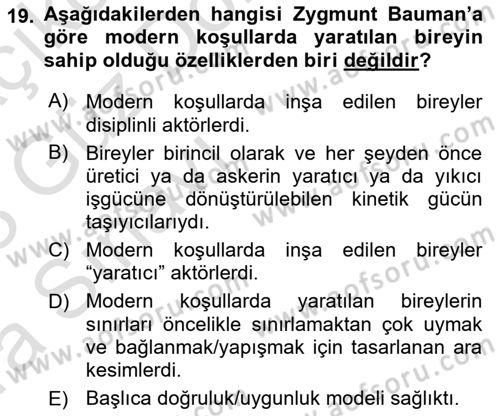 Çağdaş Sosyoloji Kuramları Dersi 2022 - 2023 Yılı (Vize) Ara Sınav Soruları 19. Soru