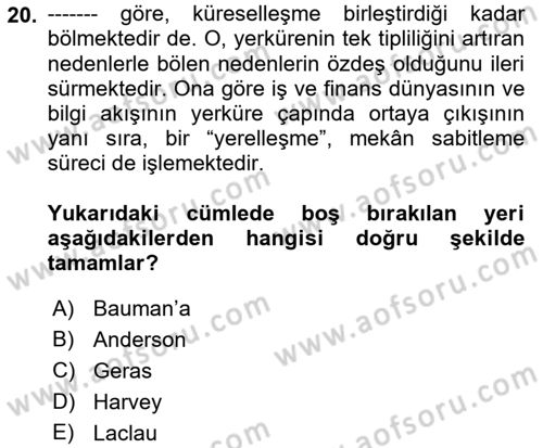 Çağdaş Sosyoloji Kuramları Dersi 2022 - 2023 Yılı (Vize) Ara Sınav Soruları 20. Soru