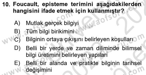 Çağdaş Sosyoloji Kuramları Dersi 2022 - 2023 Yılı (Final) Dönem Sonu Sınav Soruları 10. Soru