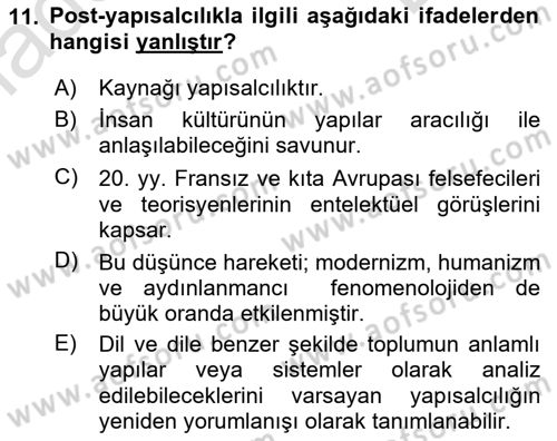 Çağdaş Sosyoloji Kuramları Dersi 2022 - 2023 Yılı (Final) Dönem Sonu Sınav Soruları 11. Soru