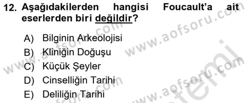 Çağdaş Sosyoloji Kuramları Dersi 2022 - 2023 Yılı (Final) Dönem Sonu Sınav Soruları 12. Soru