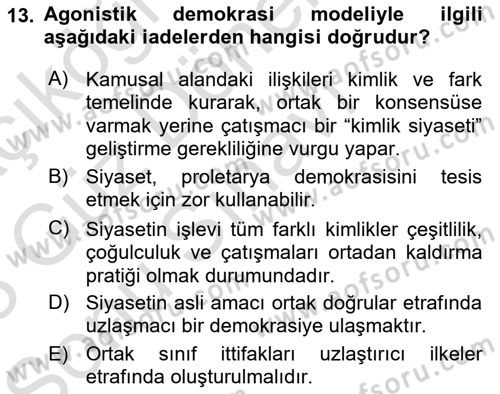 Çağdaş Sosyoloji Kuramları Dersi 2022 - 2023 Yılı (Final) Dönem Sonu Sınav Soruları 13. Soru