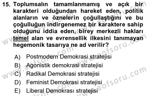 Çağdaş Sosyoloji Kuramları Dersi 2022 - 2023 Yılı (Final) Dönem Sonu Sınav Soruları 15. Soru