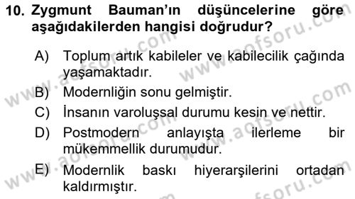 Çağdaş Sosyoloji Kuramları Dersi 2022 - 2023 Yılı Yaz Okulu Sınav Soruları 10. Soru