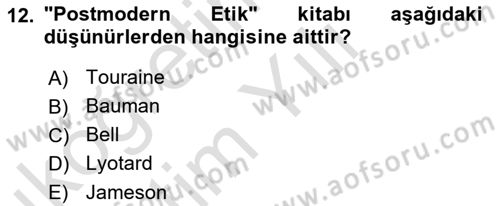 Çağdaş Sosyoloji Kuramları Dersi 2022 - 2023 Yılı Yaz Okulu Sınav Soruları 12. Soru