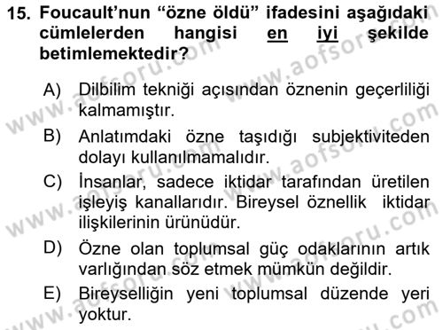 Çağdaş Sosyoloji Kuramları Dersi 2022 - 2023 Yılı Yaz Okulu Sınav Soruları 15. Soru