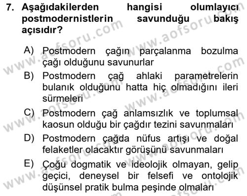 Çağdaş Sosyoloji Kuramları Dersi 2022 - 2023 Yılı Yaz Okulu Sınav Soruları 7. Soru