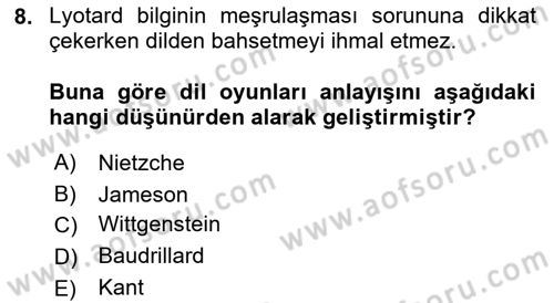 Çağdaş Sosyoloji Kuramları Dersi 2022 - 2023 Yılı Yaz Okulu Sınav Soruları 8. Soru