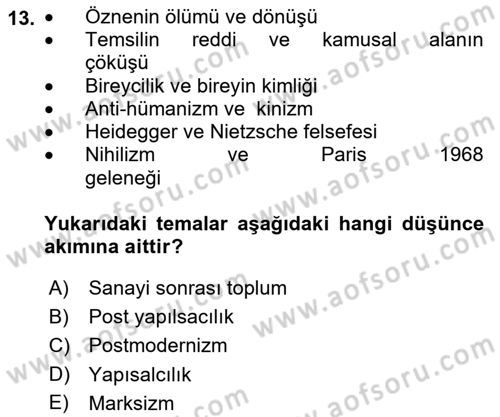 Çağdaş Sosyoloji Kuramları Dersi 2023 - 2024 Yılı (Vize) Ara Sınav Soruları 13. Soru