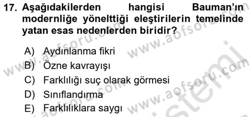 Çağdaş Sosyoloji Kuramları Dersi 2023 - 2024 Yılı (Vize) Ara Sınav Soruları 17. Soru
