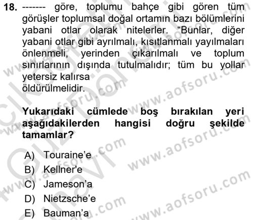 Çağdaş Sosyoloji Kuramları Dersi 2023 - 2024 Yılı (Vize) Ara Sınav Soruları 18. Soru
