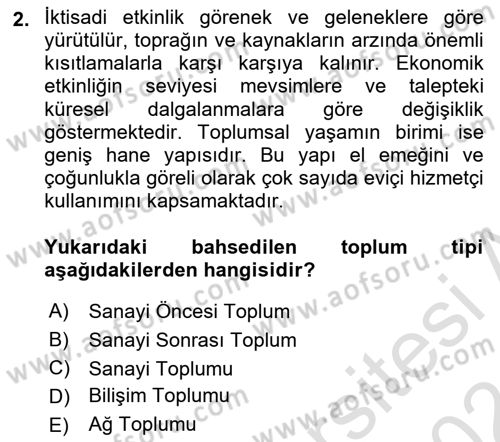 Çağdaş Sosyoloji Kuramları Dersi Ara Sınavı Deneme Sınav Soruları 2. Soru