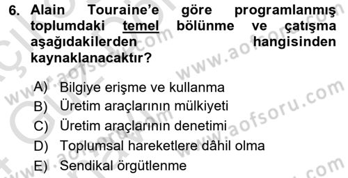 Çağdaş Sosyoloji Kuramları Dersi 2023 - 2024 Yılı (Vize) Ara Sınav Soruları 6. Soru