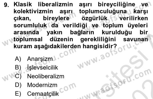 Çağdaş Sosyoloji Kuramları Dersi Ara Sınavı Deneme Sınav Soruları 9. Soru