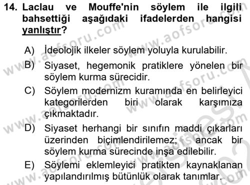 Çağdaş Sosyoloji Kuramları Dersi 2023 - 2024 Yılı (Final) Dönem Sonu Sınav Soruları 14. Soru