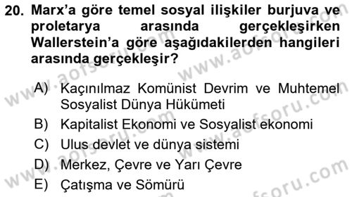 Çağdaş Sosyoloji Kuramları Dersi 2023 - 2024 Yılı (Final) Dönem Sonu Sınav Soruları 20. Soru