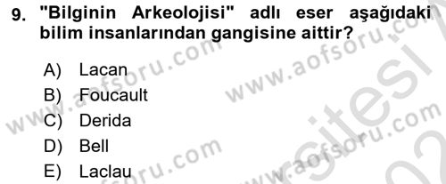Çağdaş Sosyoloji Kuramları Dersi 2023 - 2024 Yılı (Final) Dönem Sonu Sınav Soruları 9. Soru
