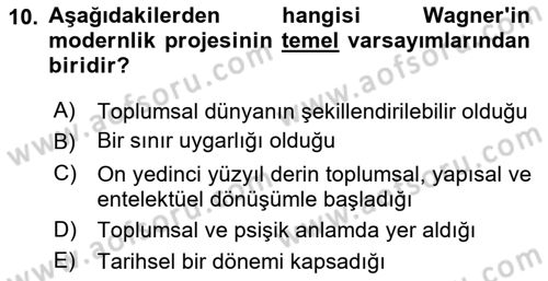 Çağdaş Sosyoloji Kuramları Dersi 2023 - 2024 Yılı Yaz Okulu Sınav Soruları 10. Soru