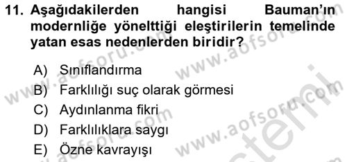 Çağdaş Sosyoloji Kuramları Dersi 2023 - 2024 Yılı Yaz Okulu Sınav Soruları 11. Soru