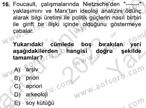 Çağdaş Sosyoloji Kuramları Dersi 2023 - 2024 Yılı Yaz Okulu Sınav Soruları 16. Soru