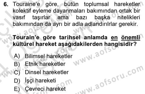 Çağdaş Sosyoloji Kuramları Dersi 2023 - 2024 Yılı Yaz Okulu Sınav Soruları 6. Soru